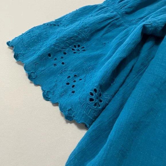 Lane Bryant Teal 22/24 Women’s Boho Off Shoulder Peasant Top Eyelet Flowy - Picture 8 of 13